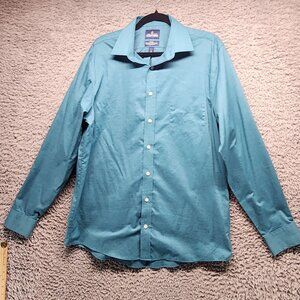 Stafford Shirt Mens 16 34/35 Teal Blue Long Sleeve Button-Down Cotton Blend